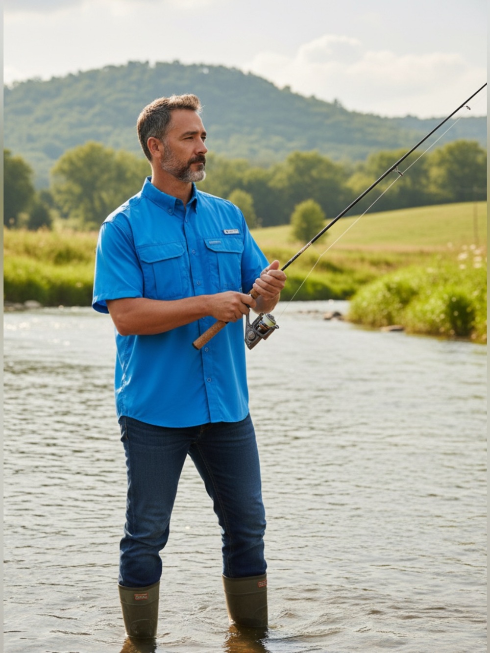 NWOT Realtree Men’s Blue Yonder Shortsleeve UV Moisture Wicking fishing Shirt- L